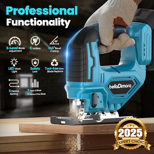 Image of Jig Saw Compatible with 18V Battery | Cordless JigSaw with Built-in LED Light, 45 Deg Bevel, 3 Orbital Settings for Straight /Bevel Cutting & Metal(No Battery)