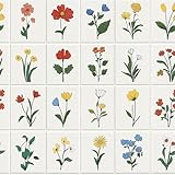HOMETITUTE 10 Stück 30,5 x 30,5 cm handgezeichnete mehrfarbige Linienkunst, Blumen, Fliesen...