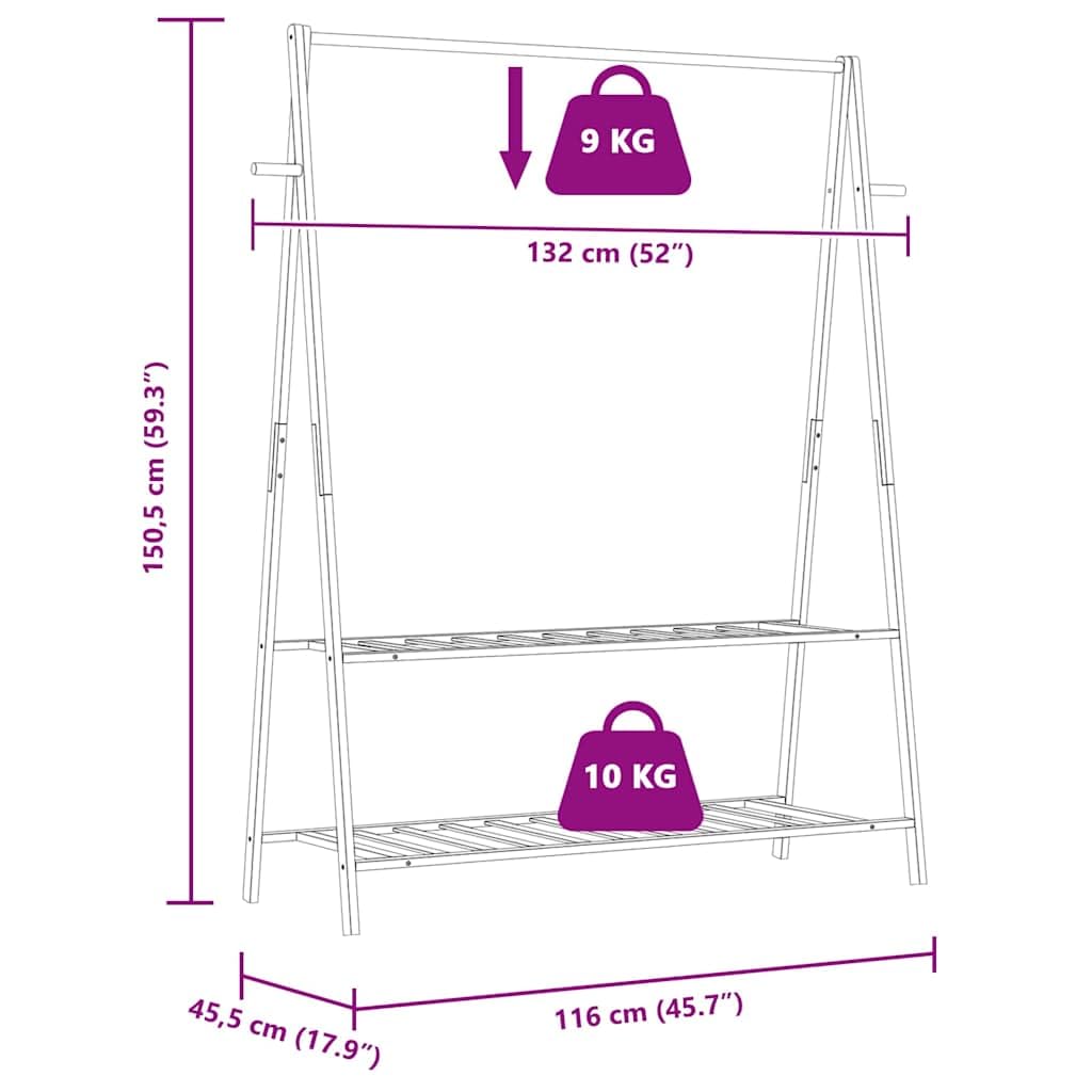vidaXL Perchero con estantes bambú 132x45,5x150,5 cm
