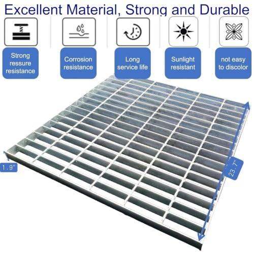 Image of Galvanized Steel Drain Grate, Driveway Channel Cover 24x24 in