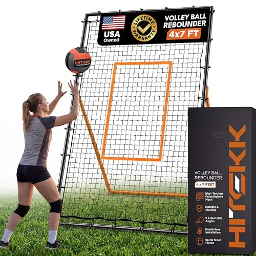 HiTekk Adjustable Volleyball Rebounder | 7x4 ft Solo Practice Rebounder Net | 5X Adjustable Angle Durable Weather-Resistant Frame Folds Flat | Volleyball Training Rebounder Net