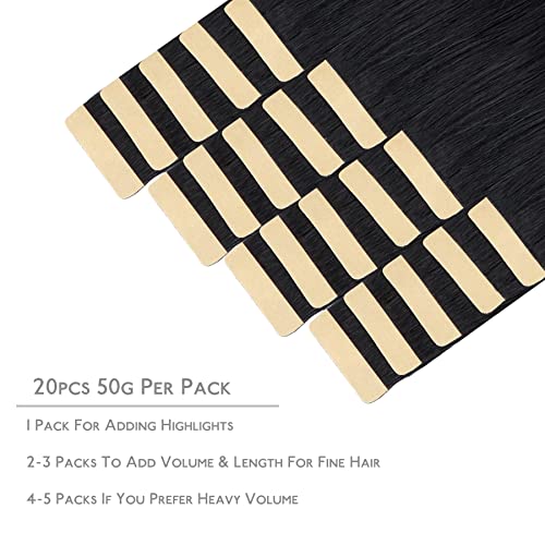 Wennalife Tape in Hair Extensions Human Hair, 20pcs 22 Inch 50g #1 Jet Black Remy Human Hair Extensions, 1-Tape#1 Jet Black - Image 2
