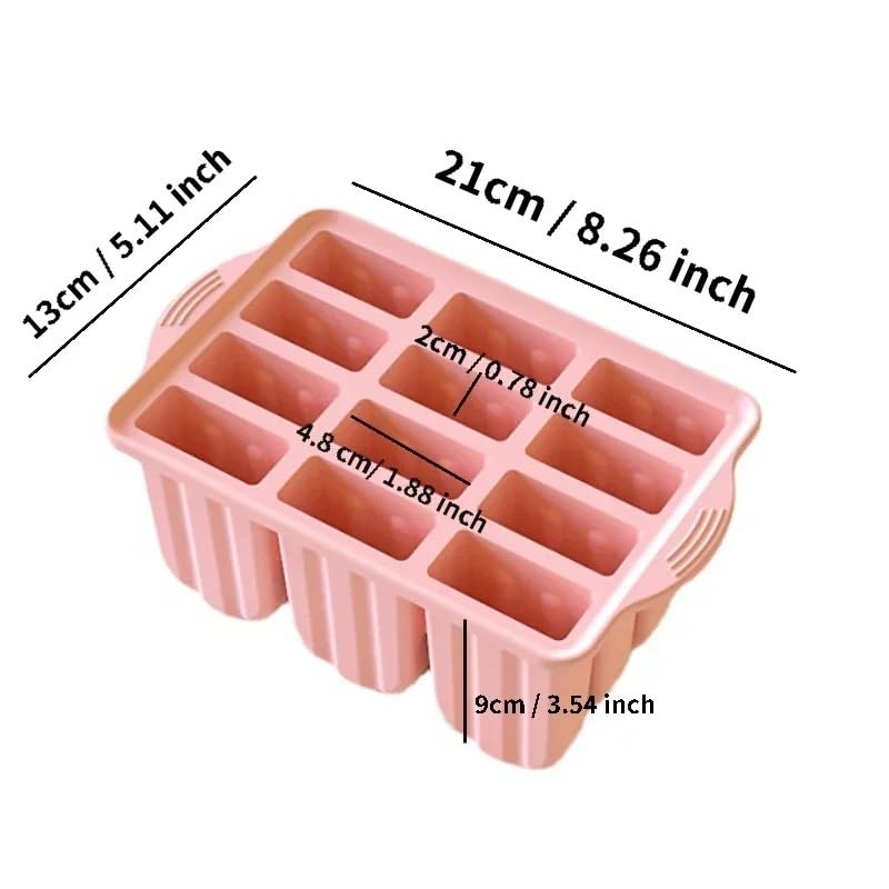 Molde de Helado de Silicona de Grado alimenticio de 12 cavidades con Cubierta, Caja de paletas, Molde for Polos, Bandeja de Hielo for Postre, Utensilios de Cocina (Color : Blue)