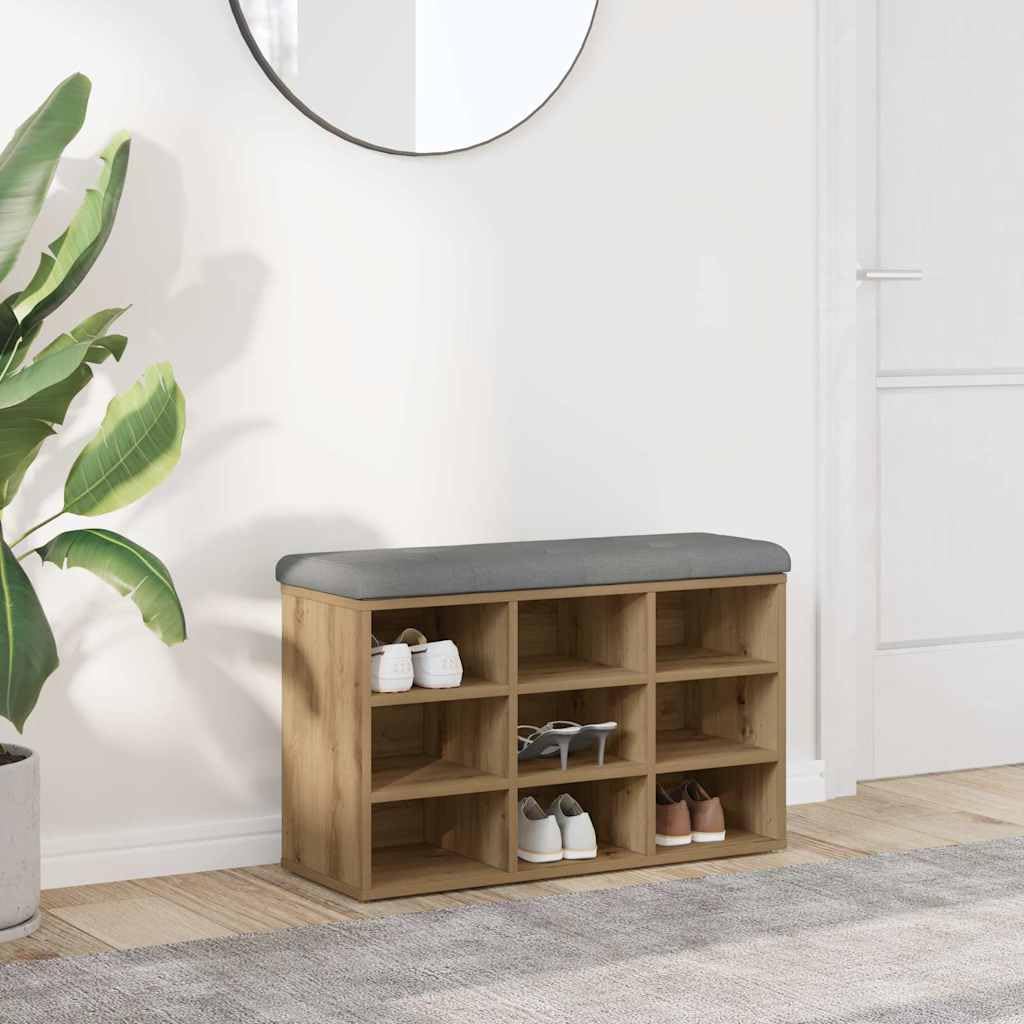 Banc à chaussures chêne artisanal pour ranger vos souliers et vous asseoir