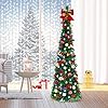 Pop Up Christmas Tree, 5FT Collapsible Christmas Tree with 30 LED Multicolor Lights, Tinsel Pencil Tree with Ball Bowknot Gift Box for Indoor, Party, Xmas, Home,Office Decor