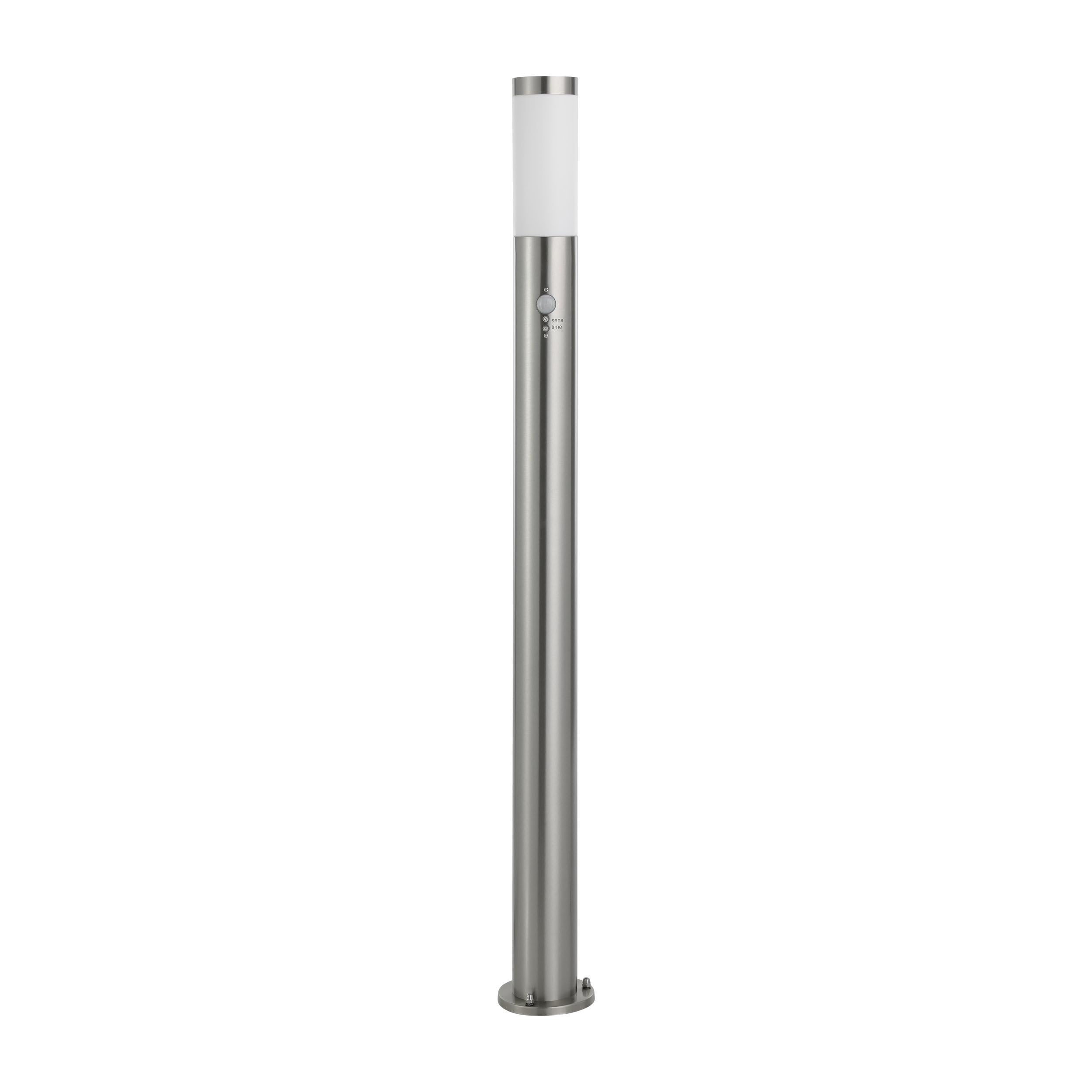 EGLO Luce di percorso per esterni a LED Helsinki 1, luce per esterni a 1 fiamma con rilevatore di movimento, luce di percorso a sensore in acciaio inox in argento e plastica in bianco, presa E27, IP44