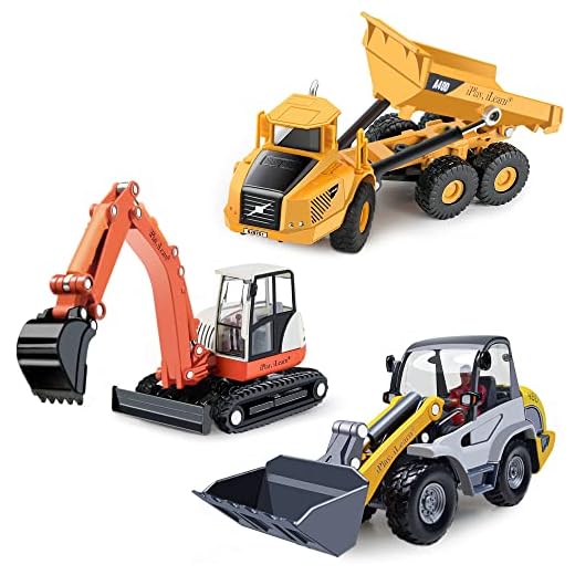 iPlay, iLearn Heavy Duty Construction Site Play Set, Metal Dump Truck, Excavator Digger, Tractor Bulldozer Diecast Vehicle, Outdoor Sandbox Car Toys, Birthday Gift 3 4 5 Year Old Toddler Boy Kid Child