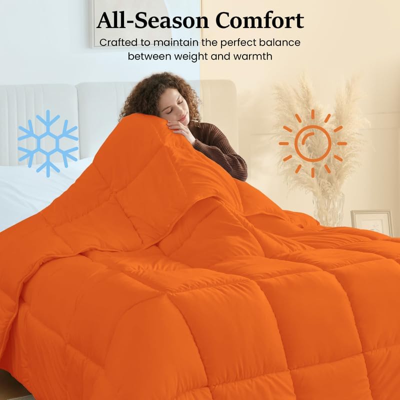 Comforter 100% Pima Cotton 1000 TC, 300 GSM Premium Luxury All Season 1PC Comforter, Ultra Soft Breathable Quilted Bedding – Full (79 x 90 Inches), Orange