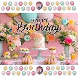 Decoracion De Cumpleaños Para Mujer Pastel Balloons Wildflower Birthday Decor - Happy Birthday Backdrop with Pastel Balloon Arch Kit for Women Celebration - Elegant Party Decoration by Celebre & Co.