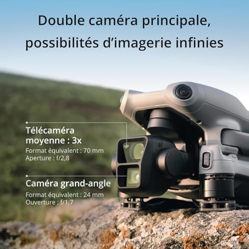 DJI Bundle Air 3 Fly More avec radiocommande DJI RC-N2, drone caméra pour adultes 4K HDR, télécaméra moy. et double caméra principale grand-angle, temps de vol max. 46 min, 48 MP, O4, 2 batteries sup.