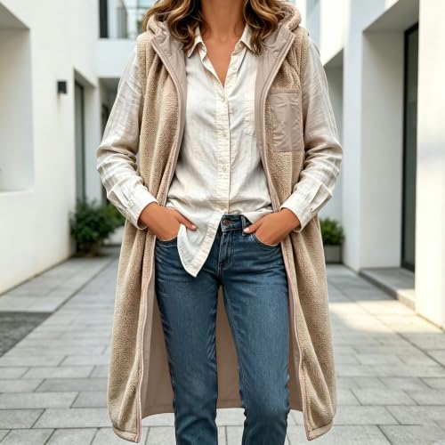 YMAMIYO Long Quilted Vest Women With Hood 2 In 1 Fleece Lined Jacket Winter - image 3