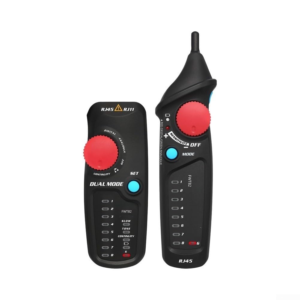 Netzwerk Kabeltester FWT82 Dual Mode für RJ45 RJ11 - Leitungstester mit Tonsuche & Kontinuitätsprüfung für LAN CAT6 CAT7 - Schwarz 12x21cm