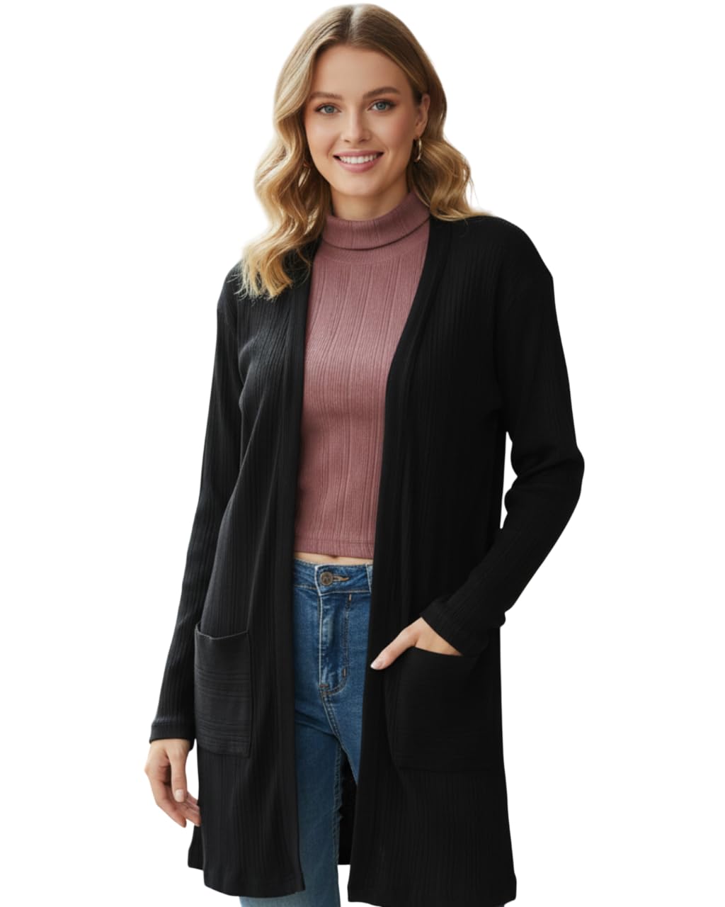 Cotton Front Open Shrug for Women | Stylish, Slim Fit, Long Shrug for Women | Casual Wear, Solid Full Sleeves Shrug with Pockets