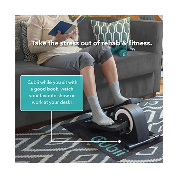 Cubii JR1, Under Desk Elliptical, Bundle w/Mat & Dumbbells, Bike Pedal Exerciser, Work from Home Fitness, Mini Elliptical Machine, Exerciser for Seniors, Desk Exercise, White…