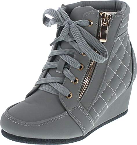 Link Peggy-63K Children Girl's Wedge Heel Lace Up Diamond Shape Quilted Sneakers