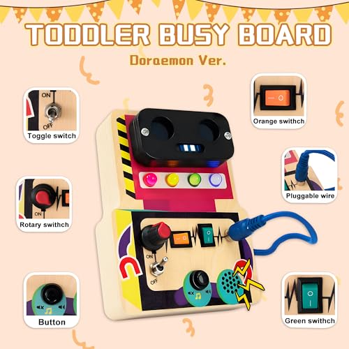 Image of Montessori Busy Board with Led Light, Wooden Sensory Board Travel Toys for 1 Year Old, Preschool Learning Activities Easter Gifts for Boys Girls