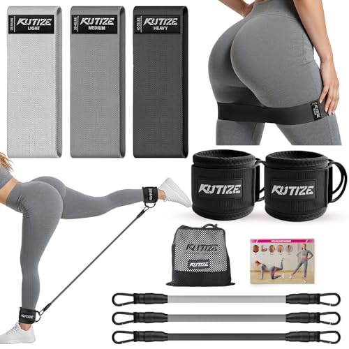 Image of KUTIZE Ankle Resistance Bands with Cuffs & Fabric Resistance Bands Set - Legs & Glutes Workout Equipment for Women & Men, Home Gym Heavy Exercise Bands for Hip, Yoga, Strength Training, Rehab, Pilates
