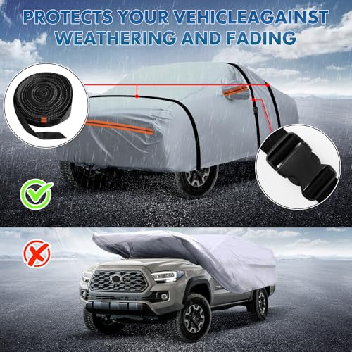 Image of 6-Layer Full Car Cover is All-Weather Waterproof, Universal in All Seasons, Snow Prevention Rainproof, Acid Rainproof, Sunscreen, Ultraviolet-Proof, Fit MPV 199 inch-210 inch Orange Reflective Strip