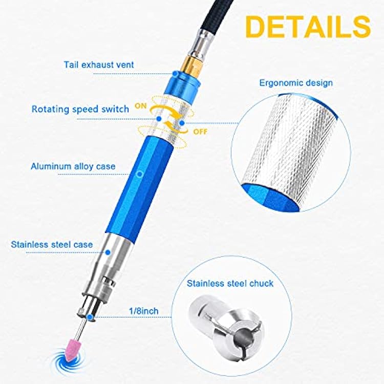 YON.SOU. 18Pcs Pencil Die Grinder Air Tool 1/8 Pneumatic Engraving Pen 70,000 RPM Air Micro Pencil Grinder Kit