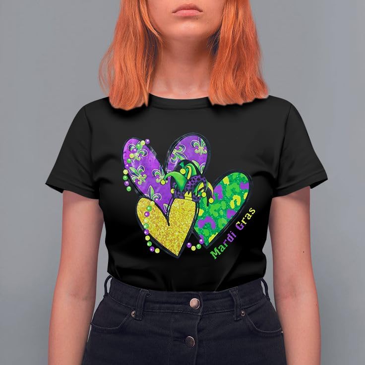 Mardi Gras Shirts Women: Mardi Gras Day Hearts T-Shirt Fat Tuesday Tee Carnival Shirt New Orleans Party Tshirt - Image 3