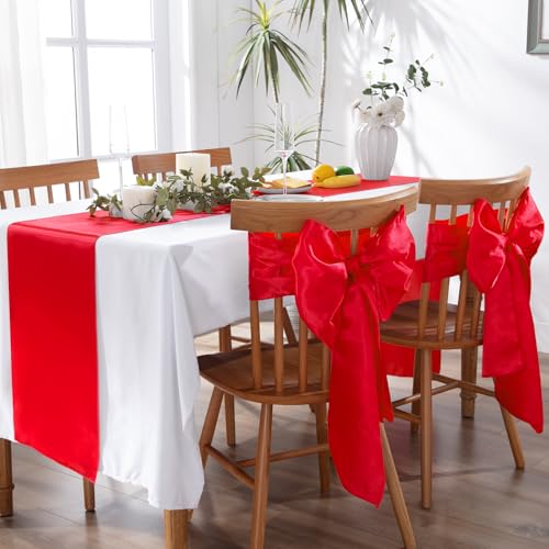 Chemin de table en satin rouge lot de 5 pour éviter les tables de fête vides et tristes - 3