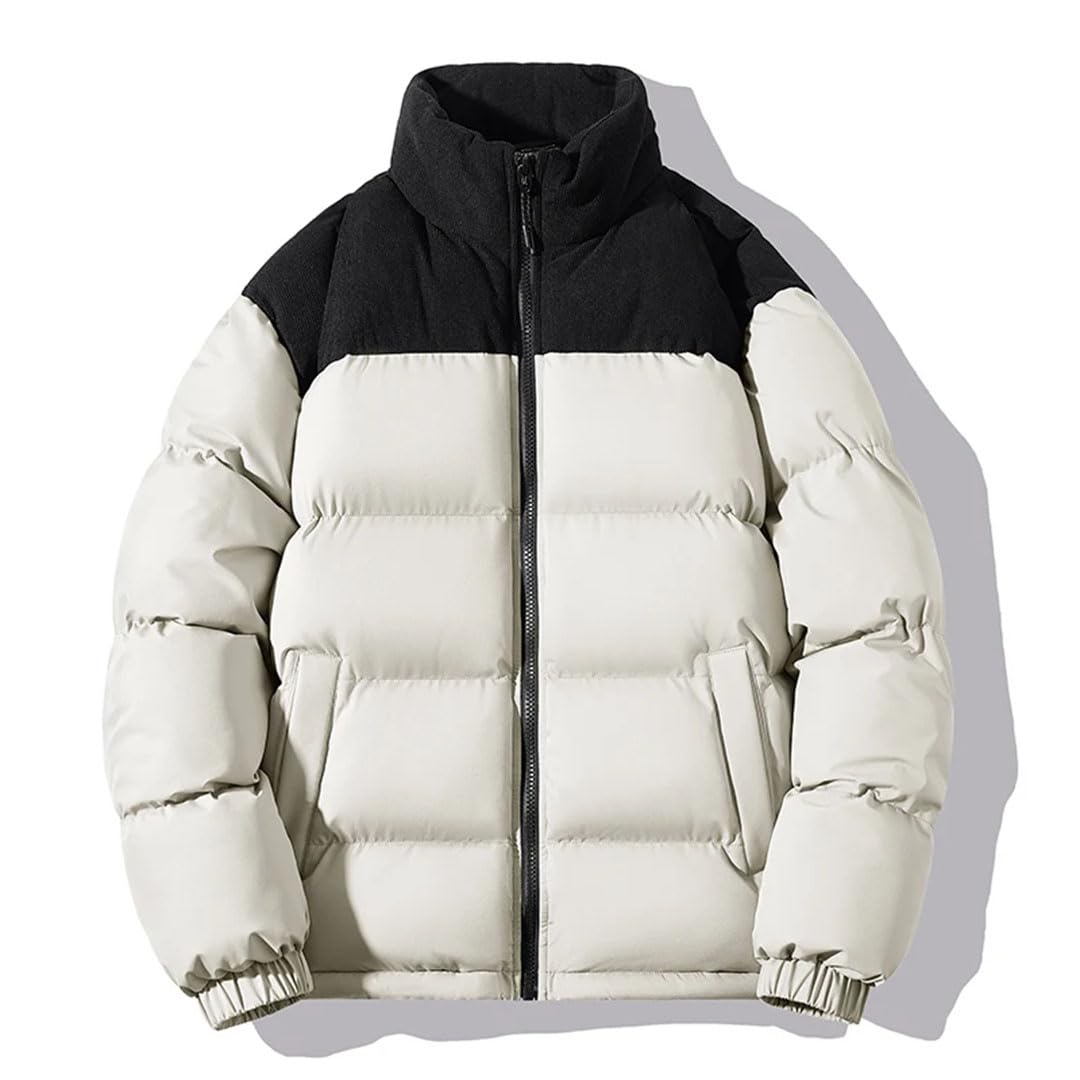Piumino da uomo Inverno Blocchi di Colore Addensato Caldo All'aperto Stand Up Collar Cappotto Coppia Vestiti Imbott