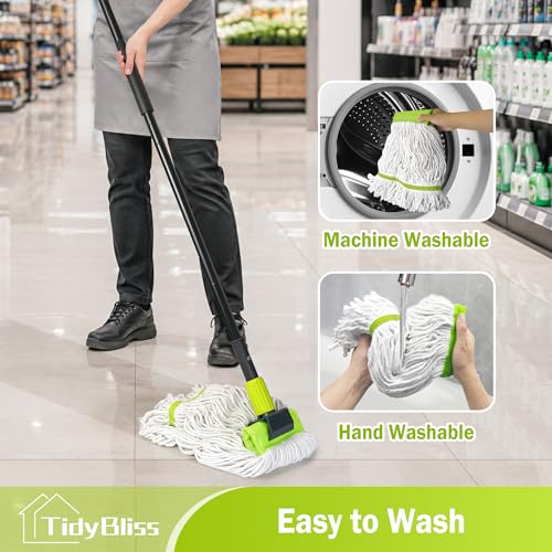 Image of TidyBliss Commercial Mop Heavy Duty, 57.5 inches Long Handle Large Professional Industrial Dry Wet Cotton String Mop for Cleaning Concrete Tile Hardwood Floor Shop Office Garage (Green)