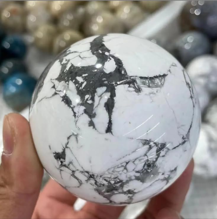 VEKETE 50–90mm Natürliche Edelstein-Kristallkugel In Weiß Und Türkis,Stellt Dekorative Geschenke Der Reiki-Artefakt-Steinkugel Wieder Her,50-60mm
