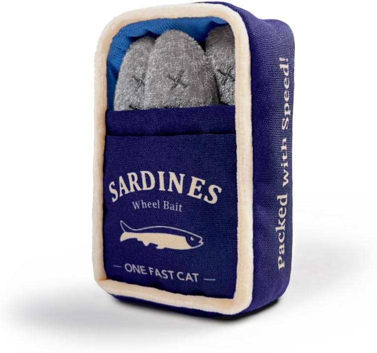 ONE FAST CAT Wheel Chaser Toy - Catnip-Infused, Crinkly Soft Plush Sardine Bait with Hook and Loop Fastener Strips for Use with The Cat Exercise Wheel