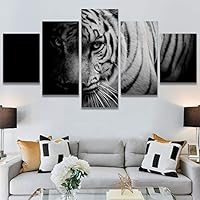SIGNWIN 5 Panel Canvas Wall Art Modern Art Animals Dramatic Farmhouse/Country Lion Multicolor Photography Tiger for Home Decorations Ready to Hang - 60