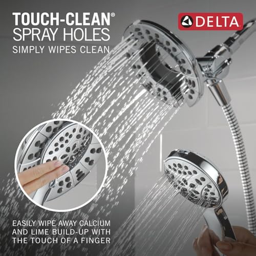 Image of Delta Albion 14 Series Chrome Shower Faucet Set with In2ition 2-in-1 Dual Shower Head with HandHeld Spray Combo, Valve Trim Kit, Chrome T142855-I (Valve Not Included)