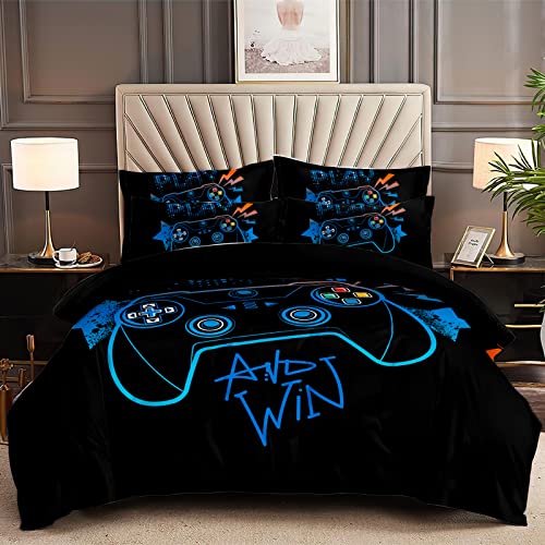 Havop Gaming Bedding Sets For Boys Duvet Cover Set For Kids Boys Teens, Blue And Black Video Gamepad Bedding Cover Set For Kids, Breathable And Lightweight Game Theme Duvet Cover With Pillowcase Twin #TOP4