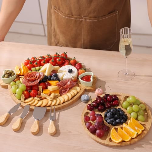 Hongsane Charcuterie Boards Gift Set: Bamboo Charcuterie Cheese Board - Unique for Mom - House Warming Gifts New Home, Bridal Shower Wedding Gifts for Couple