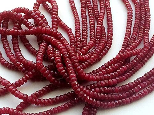 Rubis naturel facetté en perles rondelles de 3-4.5mm, l'éclat d'une gemme d'exception de 9 pouces