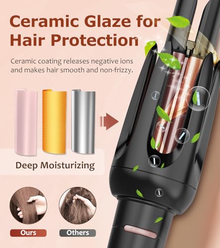 Image of Auto Hair Curler, Automatic Curling Iron with 4 Temperature & 3 Timer, Automatic Shut-Off, Anti-Scald, Anti-Tangle Rotating Curling Wand for Hair Styling, Black