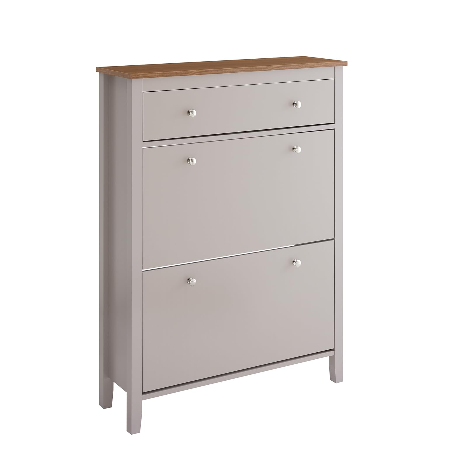 SoBuy Scarpiera Salvaspazio Slim Ingresso - Mobile Scarpiera con Cassetto e 2 Ante a Ribalta per 12 Paia - Design Nordico in Legno, Facile Montaggio, 78x24x108 cm, Marrone Chiaro, FSR89-KA