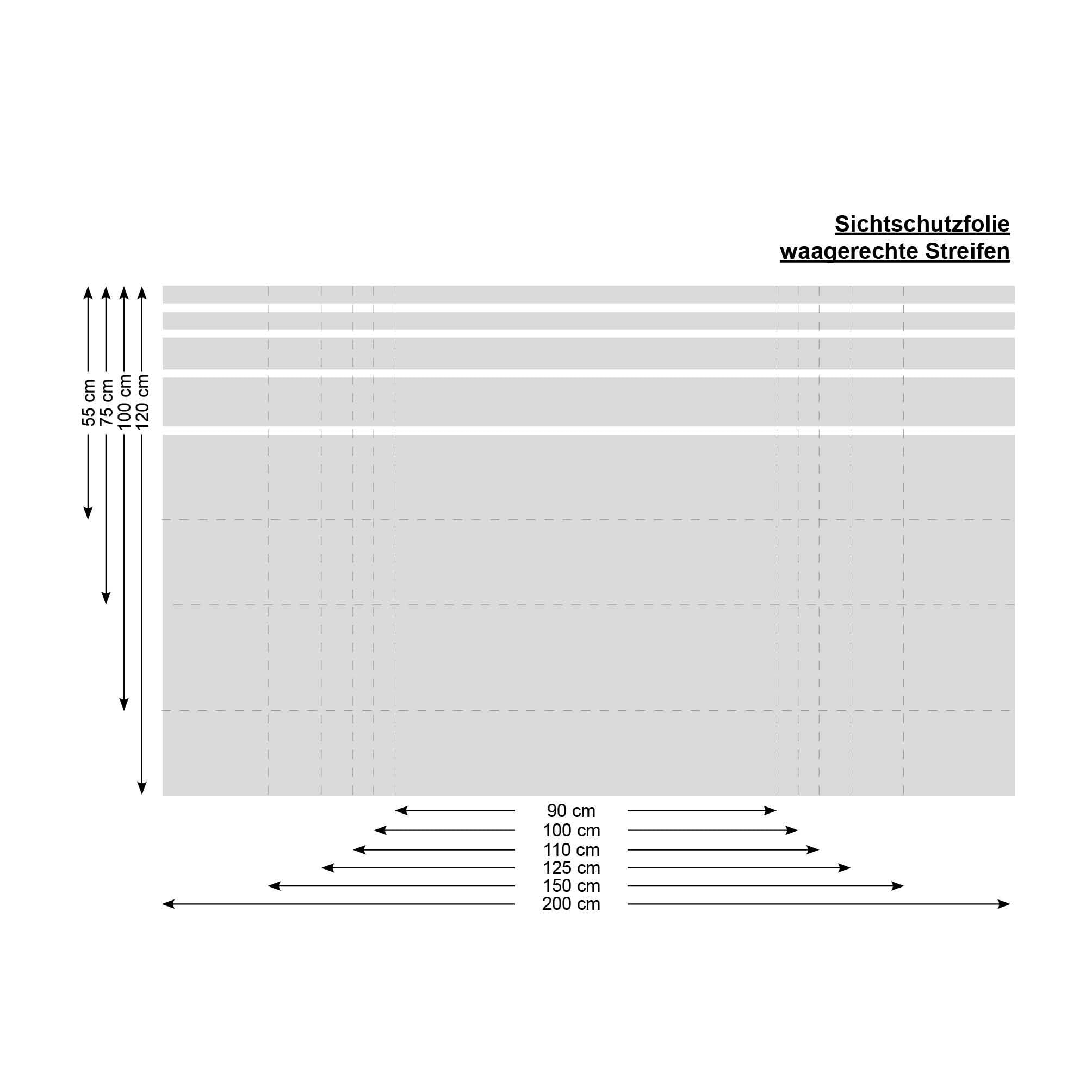 Sichtschutzfolie Wiederverwendbar waagerechte Streifen Fensterfolie Fensterdeko Milchglasfolie Sichtschutz, 120 cm hoch, 65 cm breit