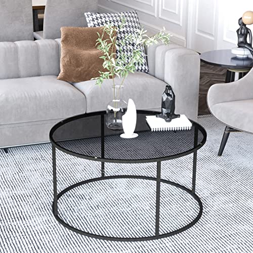 [en.casa] Mesa de Centro Kolari Mesa Auxiliar Redonda Soporte Estable Mueble de Salón Metal Vidrio Ahumado Transparente Templado Ø80 x 45 cm - Negro - imagen 4