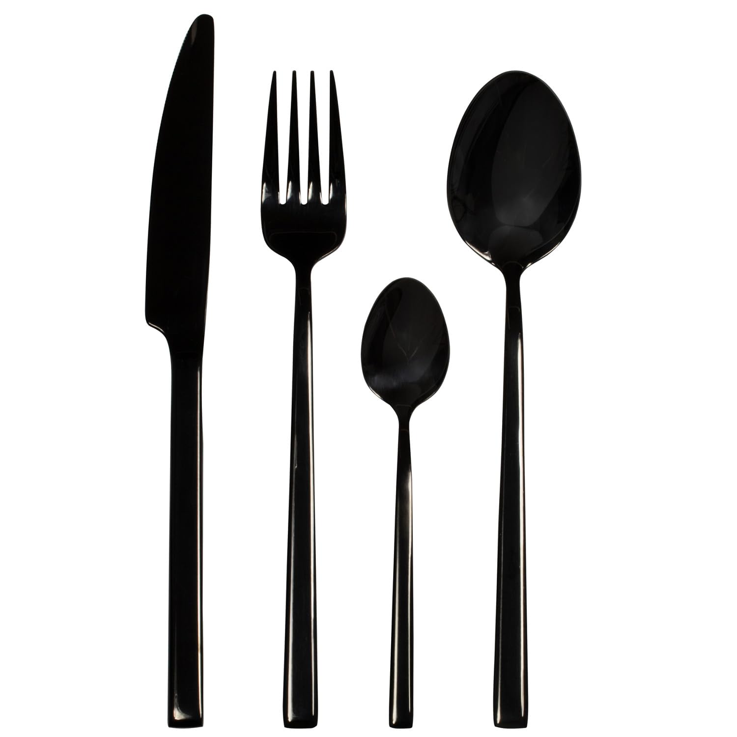 Ensemble de couverts Ambition 24 pièces pour 6 personnes | Acier inoxydable poli miroir, design moderne | Coffret cadeau (noir, Como)