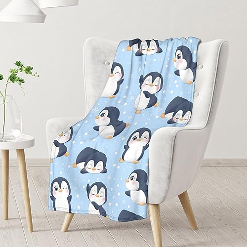 Penguin Blankets - Soft Fuzzy Blanket Throw for Kids, Adults - 30"x40" Small Blankets for Living Room & Office - Blue Cute Blanket Gifts