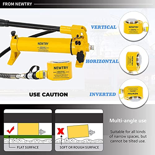 Image of NEWTRY 30 ton Hydraulic Ram Jack + CP-700 Hydraulic Hand Pump Low Profile Porta Power Kit Single Section Mini Jack 0.55'' Stroke Industrial Hydraulic Cylinder