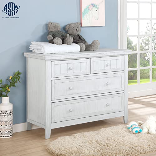 Dream On Me Maple Double Dresser, Kids Bedroom Dresser, Four Drawers Dresser, Farmhouse Modern, Weathered White #TOP1