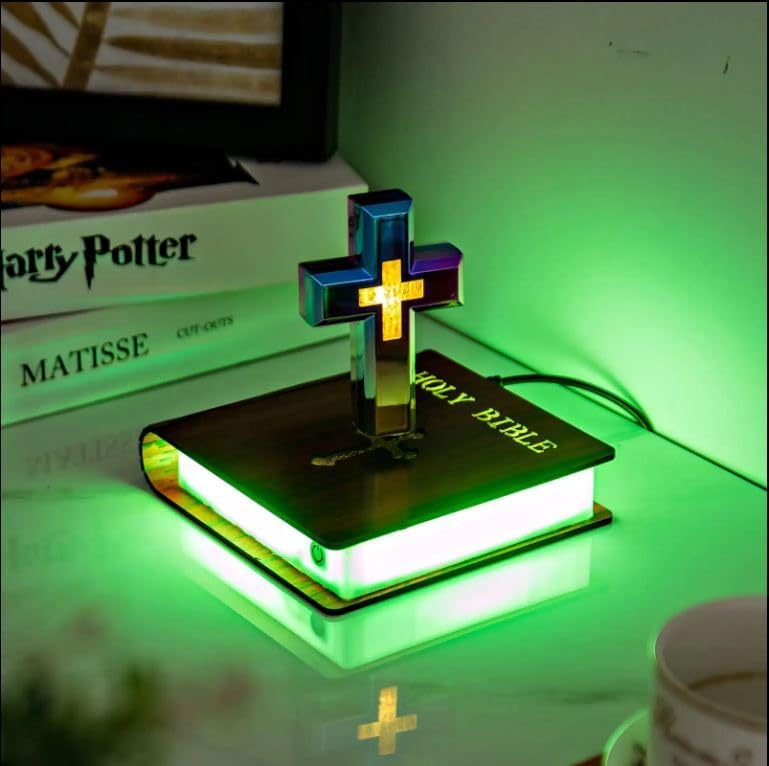 Christian Levitating Cross Lamp, Magnetic Levitating Cross Lamp Bible Nightlight, Cross Decoration with Glowing Base