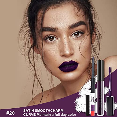 Evpct 2Pcs Dark Deep Purple Plum Black Matte Lipstick And Lip Liner Pencil Makeup Set For Women Dnm Matte Smudge Proof Lipstick Lip Stain Long Lasting Waterproof Labiales Mate 24 Horas Originales 20# #TOP1