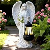 HUIKUANGEU Solar Engel Gartenstatuen,Solar Engel Gartenfiguren,Engel Grab,Engel Skulptur Deko Rasen,LED Fairy Engel Figur,Grablicht Outdoor-Deko,Wetterfest Grabschmuck für Friedhof