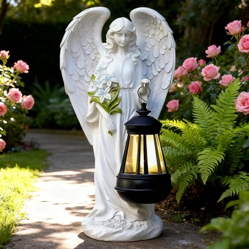 HUIKUANGEU Statue da Giardino a Forma di Angelo Custode,Figure da Giardino con Angeli Solari,Decorazione per Esterni,Statua Angelo,per Scultura D'angelo,Giardino,Terrazza,Davanzale