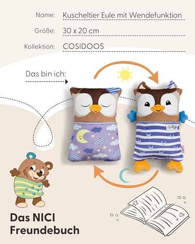 Kuscheltier Eule mit Wendefunktion 30x20cm - braun - Weiches NICI Plüschtier – Für kleine Kuscheltierliebhaber zum Kuscheln & Spielen. Ideal für Zuhause, den Kindergarten oder unterwegs | 62295