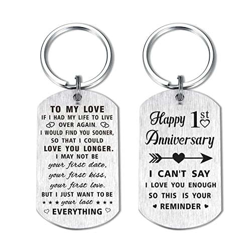 Yobent 1st Wedding Anniversary Keychain Gifts for Husband Wife Him Her, Happy First 1 Year...