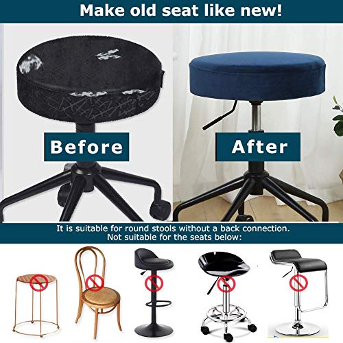 Image of SINOSSO Round Vanity Bench Covers Set of 4, Dia.(13 inch- 15.5 inch) Super Soft Velvet Stretch Washable Bar Stool Slipcover Seat Protector, (Round, Navy Blue, 4 Counts)
