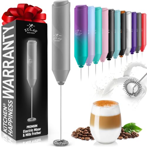 Image of Zulay Kitchen Powerful Milk Frother Wand - Mini Milk Frother Handheld Stainless Steel - Battery Operated Drink Mixer for Coffee, Lattes, Cappuccino, Matcha - Froth Mate Milk Frother Gift - Gray